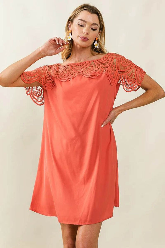BiBi Crochet Lace Yoke Detailed Wrinkled Dress - Shop Style & More | Fresh Looks, Everyday Deals & Free Shipping