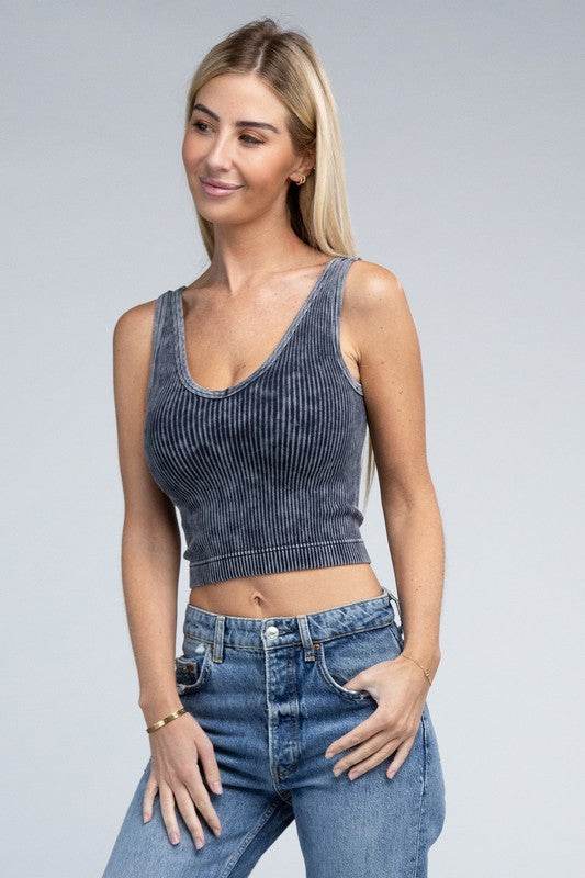 2-Way Neckline Washed Ribbed Cropped Tank Top - Shop Style & More | Fresh Looks, Everyday Deals & Free Shipping