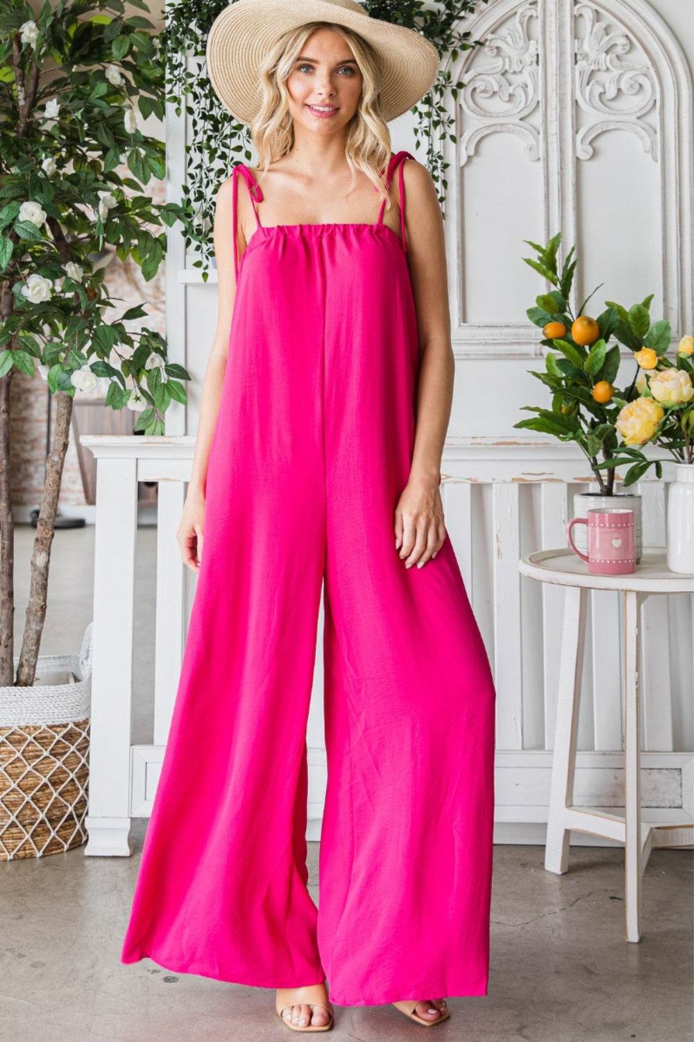 Veveret Pocketed Spaghetti Strap Wide Leg Jumpsuit - Shop Style & More | Fresh Looks, Everyday Deals & Free Shipping
