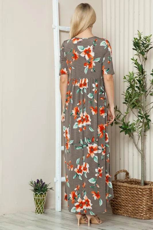 BOMBOM Floral Round Neck Short Sleeve Maxi Tee Dress - Shop Style & More | Fresh Looks, Everyday Deals & Free Shipping