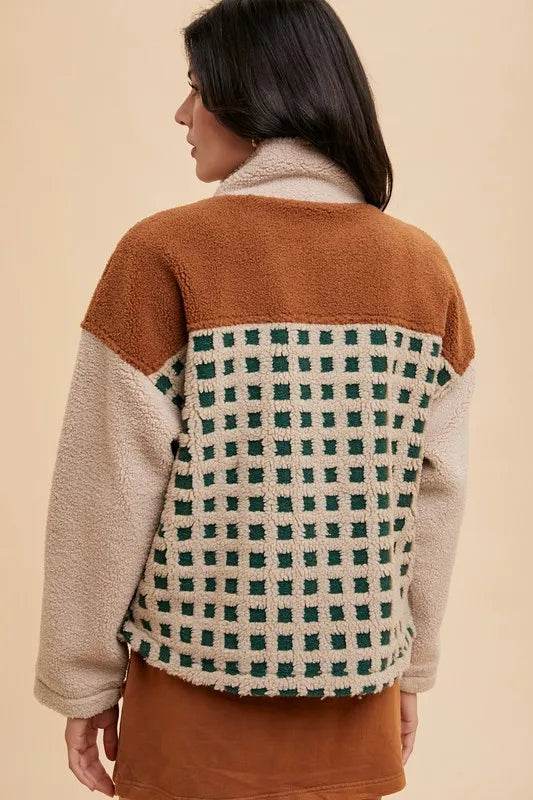 Annie Wear Plaid Zip Up Drop Shoulder Sherpa Jacket - Shop Style & More | Fresh Looks, Everyday Deals & Free Shipping