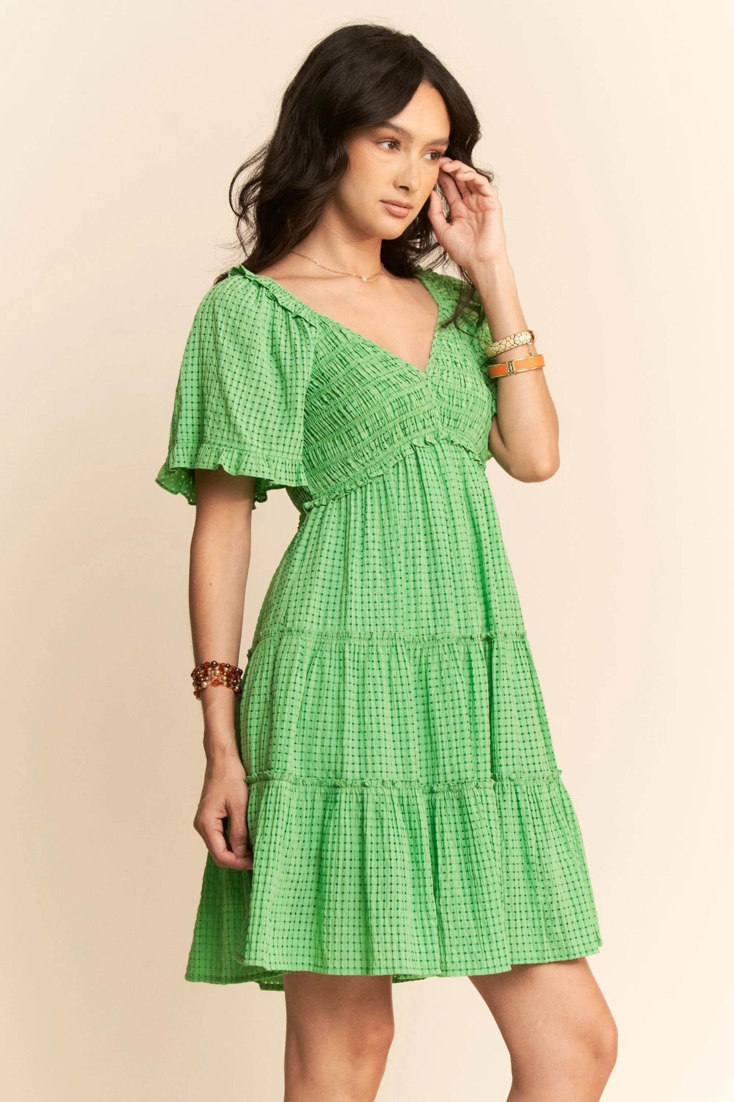 Davi & Dani Jacquard Checker Smocking Tiered Dress - Shop Style & More | Fresh Looks, Everyday Deals & Free Shipping