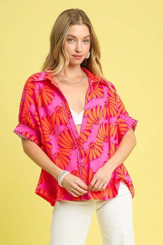 Umgee Printed Button-Up Relaxed Shirt - Shop Style & More | Fresh Looks, Everyday Deals & Free Shipping