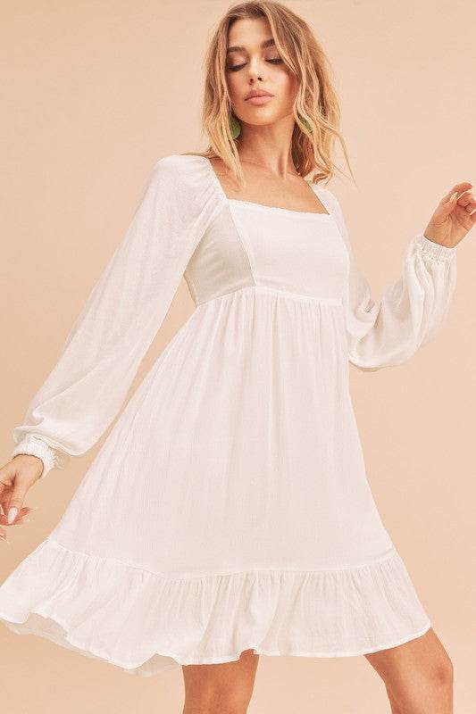 Aemi + Co Ruffled Hem Square Neck Balloon Sleeve Mini Dress - Shop Style & More | Fresh Looks, Everyday Deals & Free Shipping