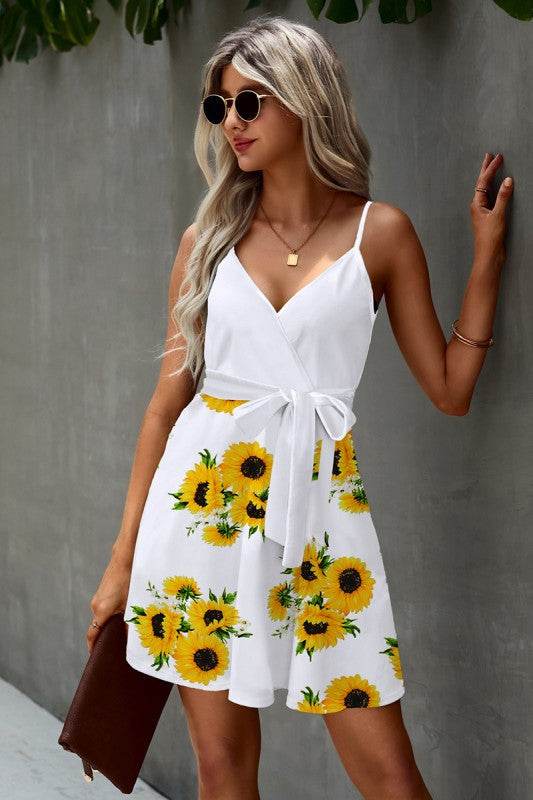 Floral V Neck Spaghetti Strap Belted Cami Dress - Shop Style & More | Fresh Looks, Everyday Deals & Free Shipping