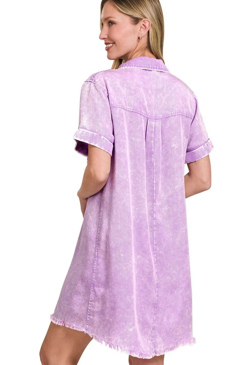 Zenana Tencel Mineral Washed Collared Shirts Dress - Shop Style & More | Fresh Looks, Everyday Deals & Free Shipping