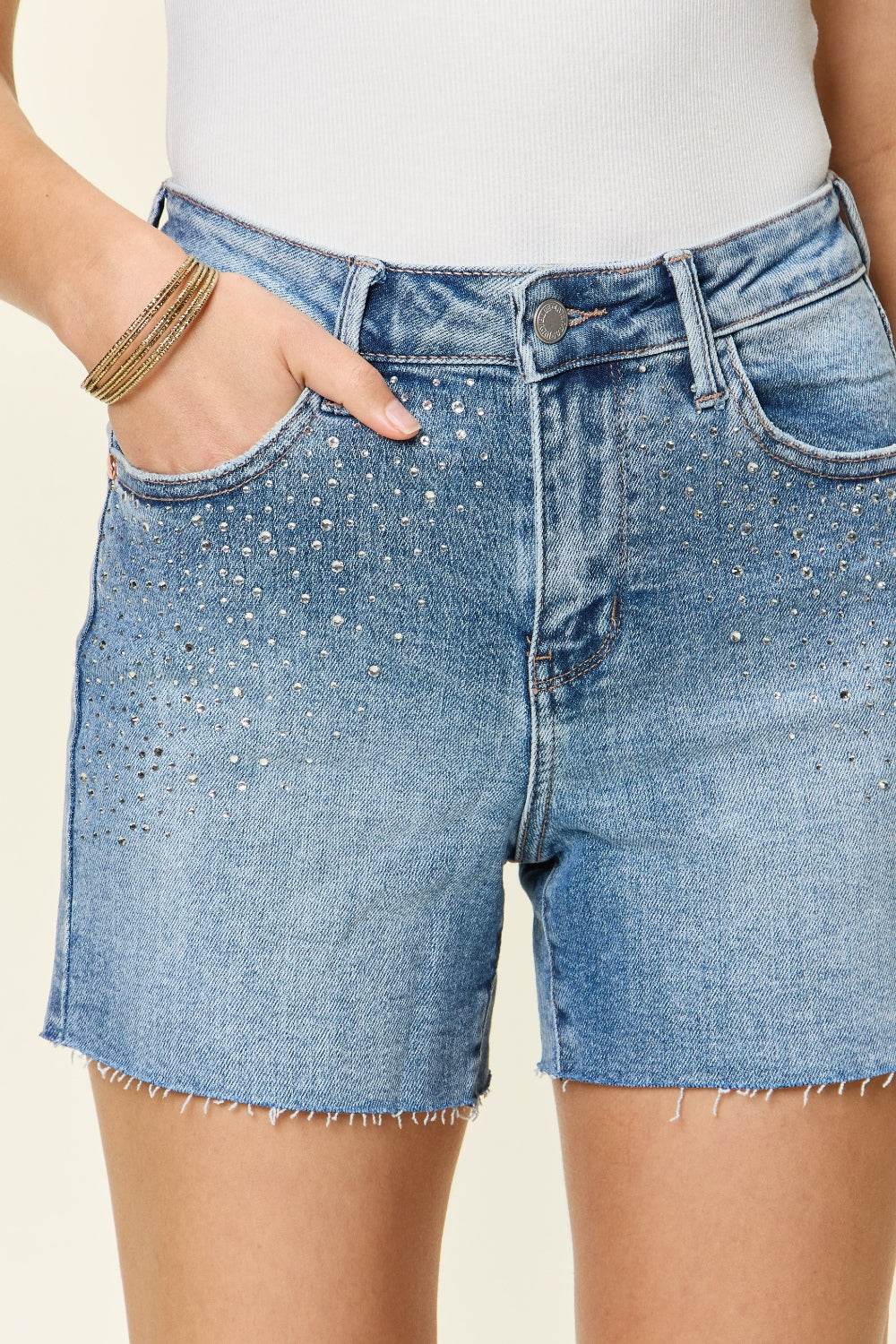 Judy Blue Full Size High Waist Rhinestone Decor Denim Shorts - Shop Style & More | Fresh Looks, Everyday Deals & Free Shipping