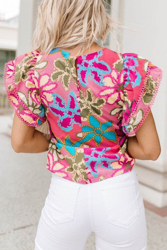 Chelsea Floral Print Trimmed Ruffle Sleeve Blouse - Shop Style & More | Fresh Looks, Everyday Deals & Free Shipping