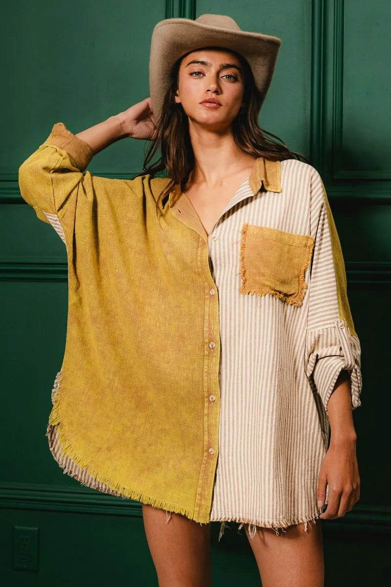 BiBi Washed Raw Hem Shirt - Shop Style & More | Fresh Looks, Everyday Deals & Free Shipping