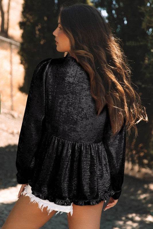 Metallic Frilled V Neck Puff Sleeve Babydoll Blous - Shop Style & More | Fresh Looks, Everyday Deals & Free Shipping