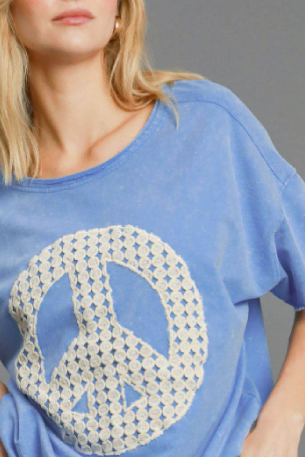 Umgee Full Size Mineral Wash T-Shirt with Lace Applique Plus Size - Shop Style & More | Fresh Looks, Everyday Deals & Free Shipping