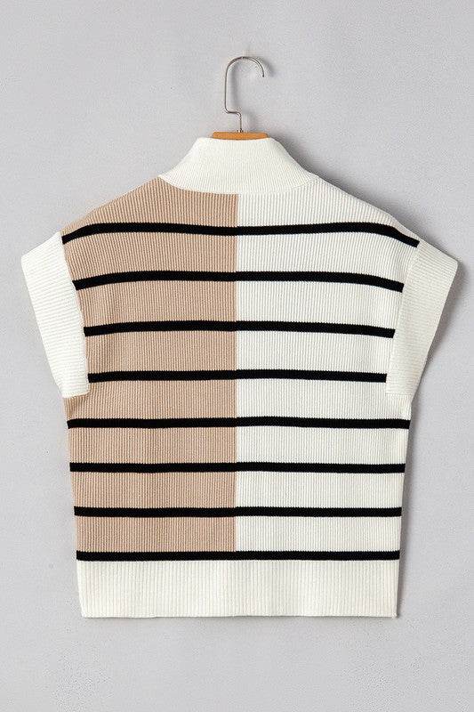 Stripe Colorblock Quarter Zip Collar Sweater Vest - Shop Style & More | Fresh Looks, Everyday Deals & Free Shipping