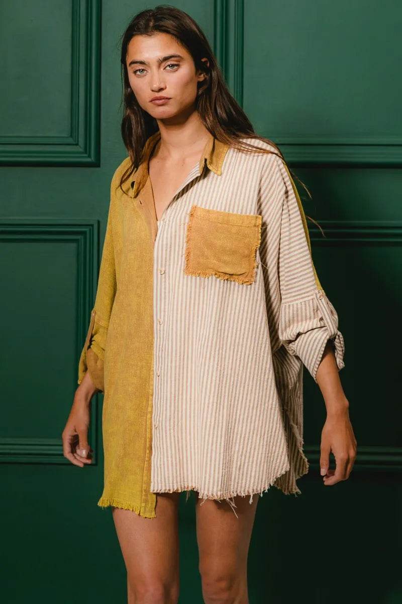 BiBi Washed Raw Hem Shirt - Shop Style & More | Fresh Looks, Everyday Deals & Free Shipping