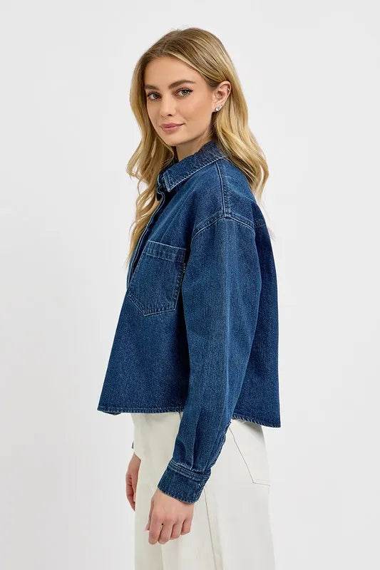 RISEN Button Up Long Sleeve Denim Shacket - Shop Style & More | Fresh Looks, Everyday Deals & Free Shipping