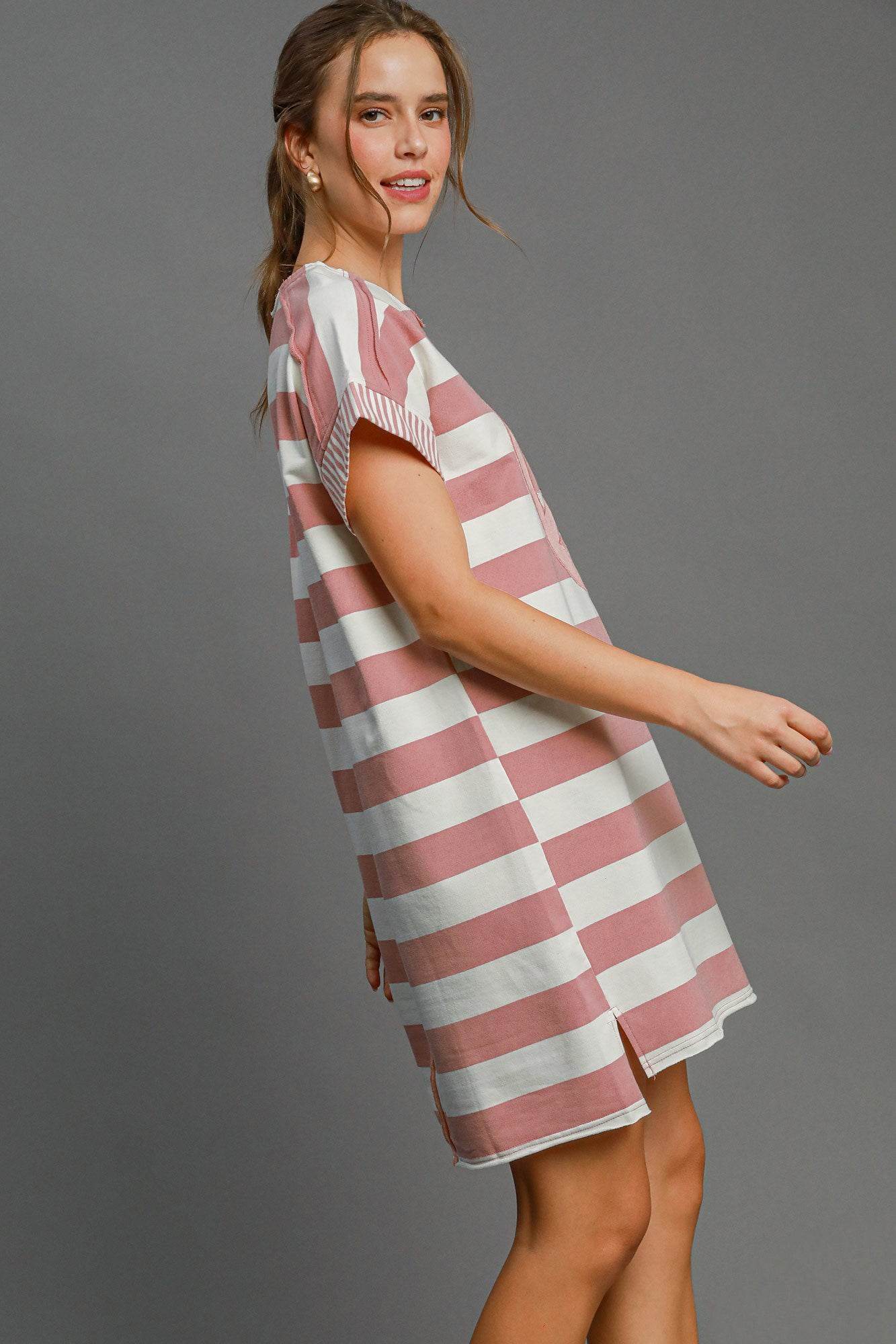 Umgee Peace Applique Striped Short Sleeve Mini Dress - Shop Style & More | Fresh Looks, Everyday Deals & Free Shipping