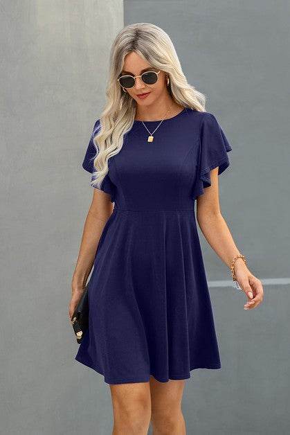 Elegant Solid Crew Neck Butterfly Sleeve Slim Dres - Shop Style & More | Fresh Looks, Everyday Deals & Free Shipping