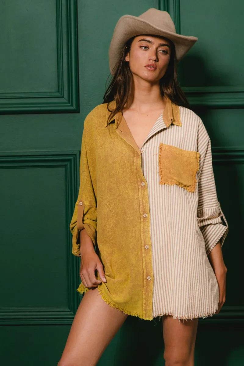 BiBi Washed Raw Hem Shirt - Shop Style & More | Fresh Looks, Everyday Deals & Free Shipping