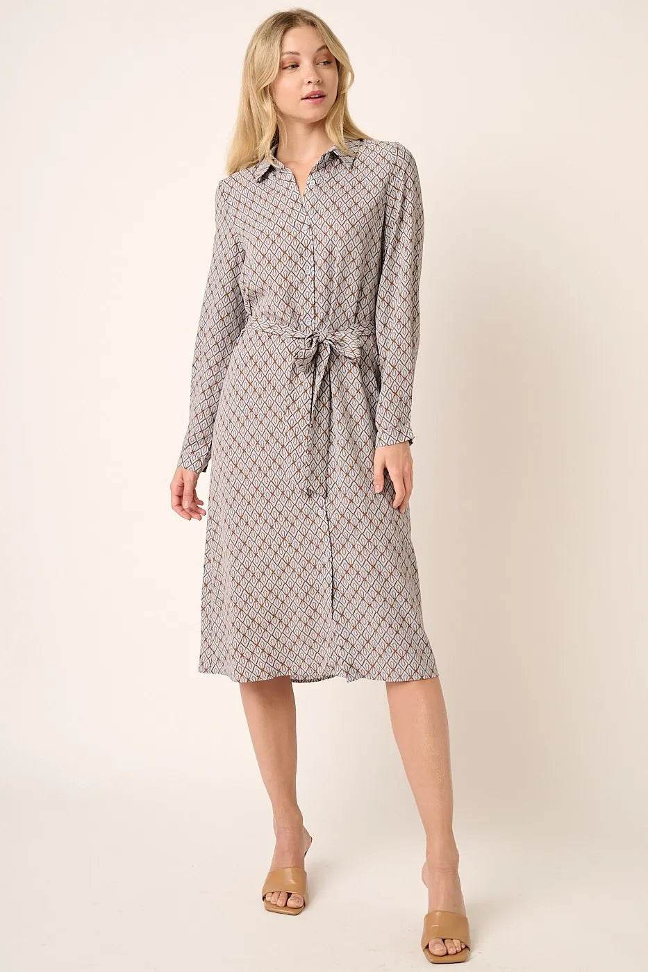 Mittoshop Abstract Print Waist Tie Midi Shirt Dress - Shop Style & More | Fresh Looks, Everyday Deals & Free Shipping