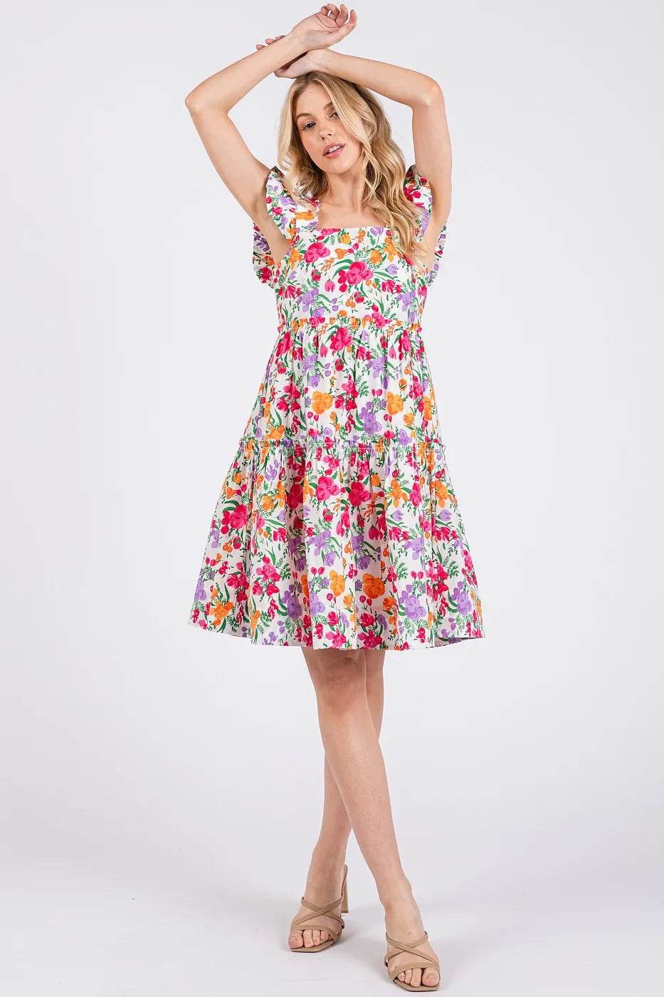 Mittoshop Flower Print Ruffle Shoulder A-line Mini Dress - Shop Style & More | Fresh Looks, Everyday Deals & Free Shipping