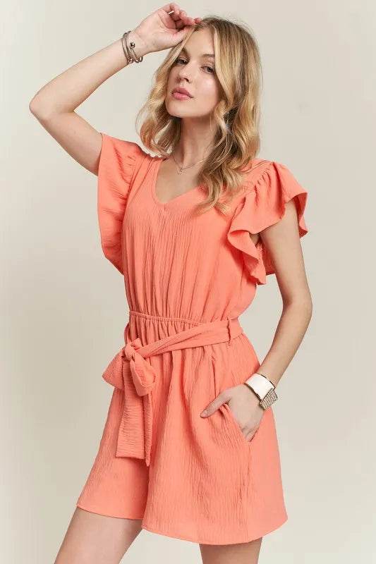 ADORA Ruffle Sleeves Romper with Pockets - Shop Style & More | Fresh Looks, Everyday Deals & Free Shipping
