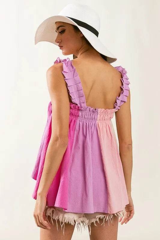 BiBi Frill Shoulder Strap Color Block Bodice Top - Shop Style & More | Fresh Looks, Everyday Deals & Free Shipping