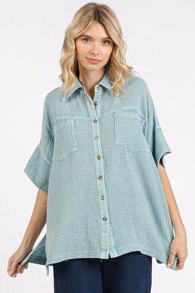 Mittoshop Mineral Wash Gauze Oversized Short Sleeve Shirt - Shop Style & More | Fresh Looks, Everyday Deals & Free Shipping