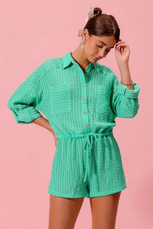SO ME Textured Knit Button Front Romper - Shop Style & More | Fresh Looks, Everyday Deals & Free Shipping