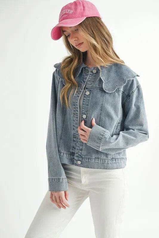 MABLE Scallop Peter Pan Collar Denim Jacket - Shop Style & More | Fresh Looks, Everyday Deals & Free Shipping