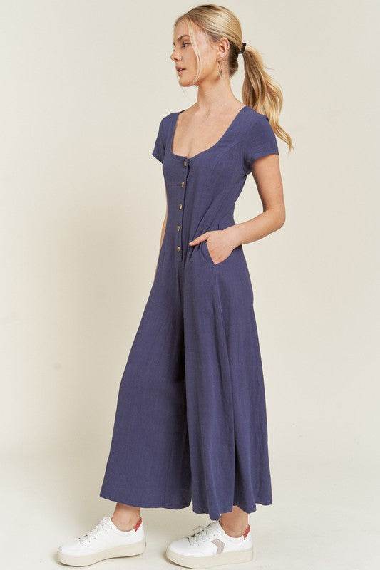 LINEN BUTTON DOWN JUMPSUIT - Shop Style & More | Fresh Looks, Everyday Deals & Free Shipping