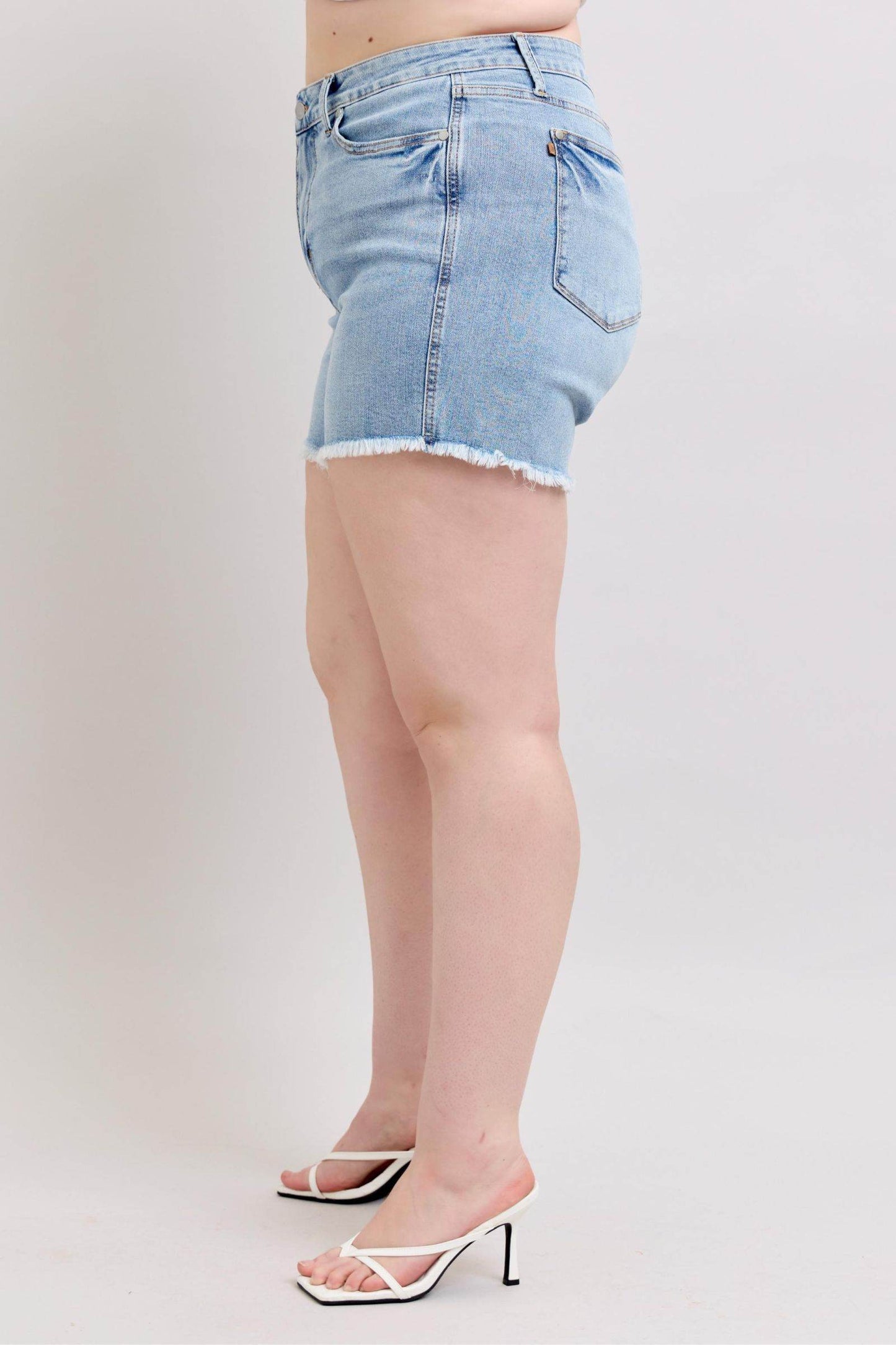 Judy Blue Full Size Tummy Control Raw Hem Denim Shorts Plus Size - Shop Style & More | Fresh Looks, Everyday Deals & Free Shipping
