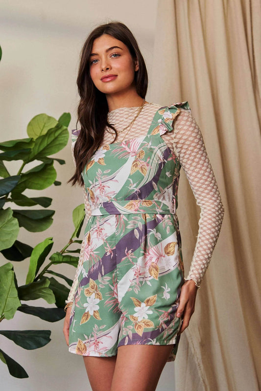 Davi & Dani Floral Square Neck Ruffled Sleeveless Mini Romper - Shop Style & More | Fresh Looks, Everyday Deals & Free Shipping