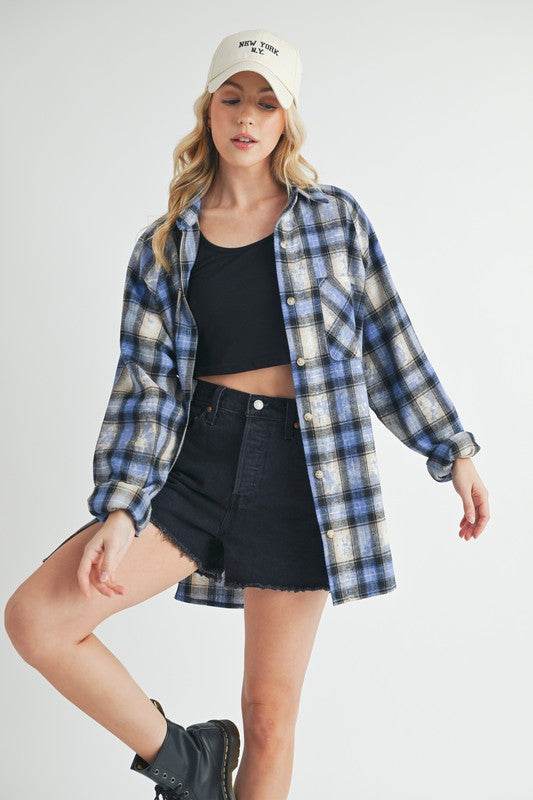 Aemi + Co Washed Plaid Button Up Raglan Sleeve Flannel Shirt - Shop Style & More | Fresh Looks, Everyday Deals & Free Shipping