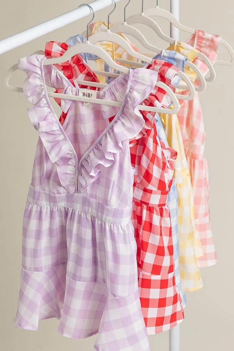 BiBi Ruffled Neckline Sleeveless Check Plaid Peplum Top - Shop Style & More | Fresh Looks, Everyday Deals & Free Shipping