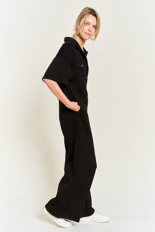 Basic Collar Shirt Wide leg Jumpsuit - Shop Style & More | Fresh Looks, Everyday Deals & Free Shipping