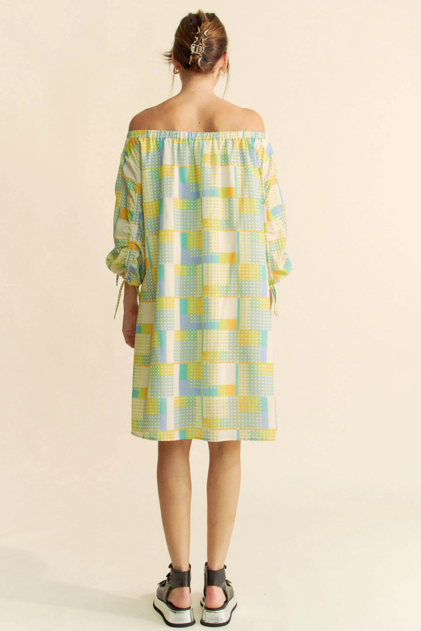 Davi & Dani Printed Off Shoulder Drawstring Sleeve Mini Dress - Shop Style & More | Fresh Looks, Everyday Deals & Free Shipping