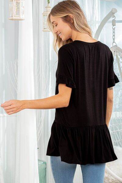 Heimish Full Size Ruffled V-Neck Short Sleeve Blouse Plus Size - Shop Style & More | Fresh Looks, Everyday Deals & Free Shipping