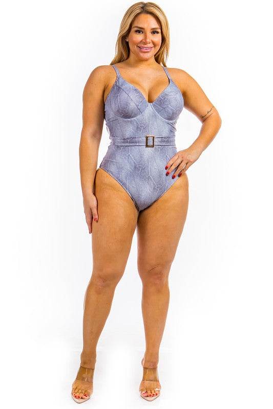 One Piece Buckle Belt embellish Denim Swimsuit - Shop Style & More | Fresh Looks, Everyday Deals & Free Shipping