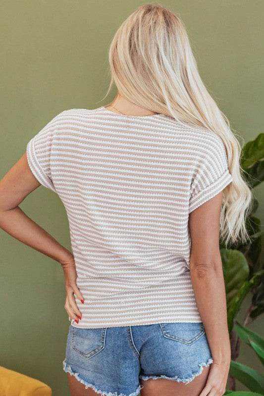 Anaya Stripe Buttoned Front V Neck Knitted Top - Shop Style & More | Fresh Looks, Everyday Deals & Free Shipping