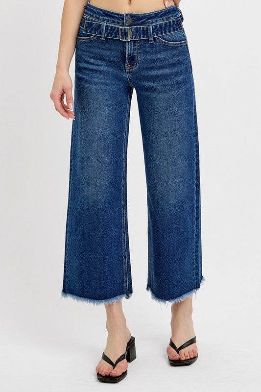 RISEN Raw Hem Wide Leg Attached Buckle Jeans - Shop Style & More | Fresh Looks, Everyday Deals & Free Shipping