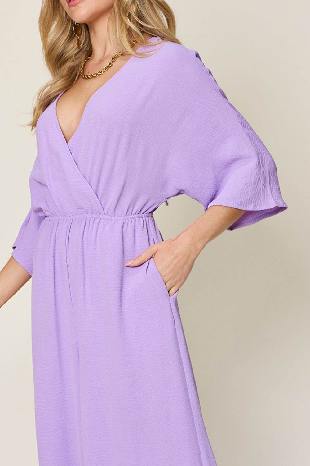 Double Take Full Size Surplice Wide Leg Jumpsuit with Pockets - Shop Style & More | Fresh Looks, Everyday Deals & Free Shipping
