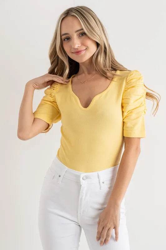 And The Why Shirring Puff Sleeve Bodysuit - Shop Style & More | Fresh Looks, Everyday Deals & Free Shipping