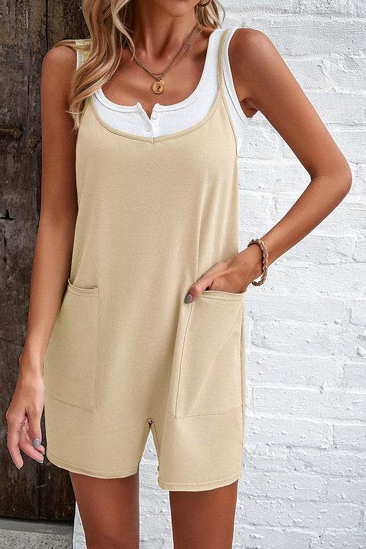 Scoop Neck Spaghetti Straps Loose Fit Solid Romper - Shop Style & More | Fresh Looks, Everyday Deals & Free Shipping