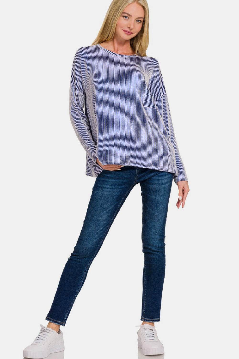 Zenana Ribbed Striped Long Sleeve T-Shirt - Shop Style & More | Fresh Looks, Everyday Deals & Free Shipping