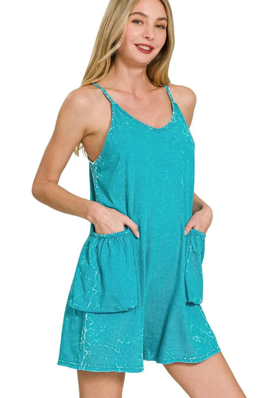 Zenana Acid Crinkle Washed Spaghetti Strap Romper - Shop Style & More | Fresh Looks, Everyday Deals & Free Shipping