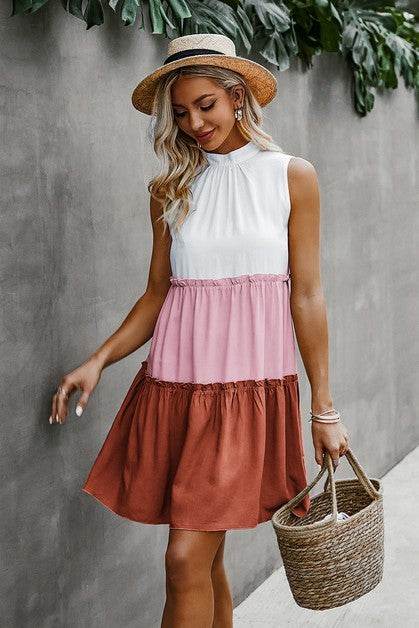 Colorblock Cut Out Back Ruffle Hem Tiered Dress - Shop Style & More | Fresh Looks, Everyday Deals & Free Shipping