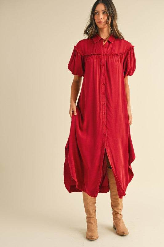 Annie Wear Mineral Washed Button Down Puff Sleeve Shirt Dress - Shop Style & More | Fresh Looks, Everyday Deals & Free Shipping