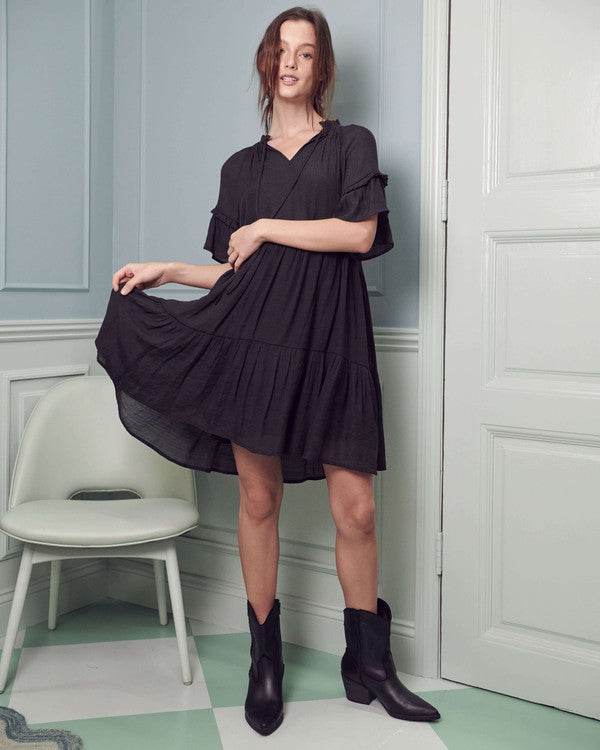 Ruffled neck tiered mini dress PLUS - Shop Style & More | Fresh Looks, Everyday Deals & Free Shipping
