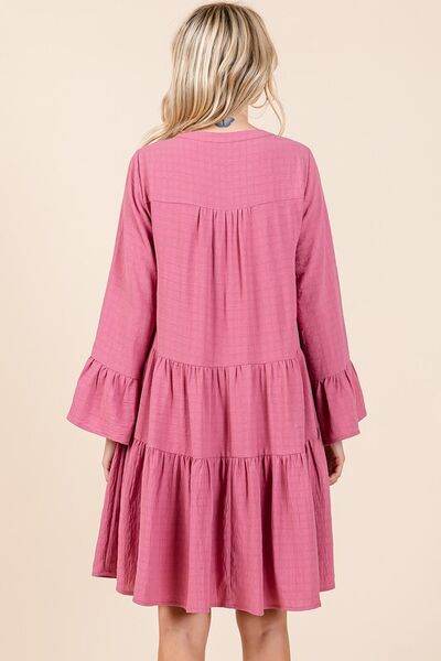 Mittoshop Tiered Notched Flare Sleeve Dress - Shop Style & More | Fresh Looks, Everyday Deals & Free Shipping