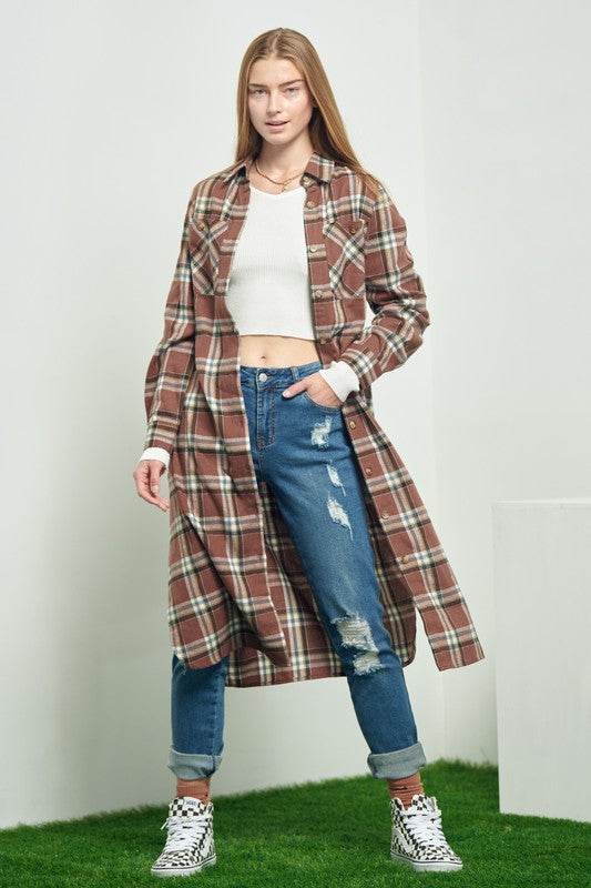 PLAID PRINT COLLAR LONG SHIRT DRESS - Shop Style & More | Fresh Looks, Everyday Deals & Free Shipping