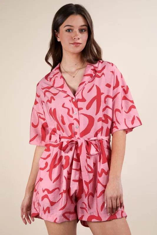 VERY J Oversized Printed Button Down Resort Romper - Shop Style & More | Fresh Looks, Everyday Deals & Free Shipping